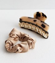 New Look 2 Pack Camel Resin Bulldog Claw Clip and Scrunchie